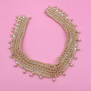 Photo detail:*AS-IS* 1950S-60S PEARL & RHINESTONE SILK-SATIN COLLAR NECKLACE BEADED ACCENTS MADE IN JAPAN