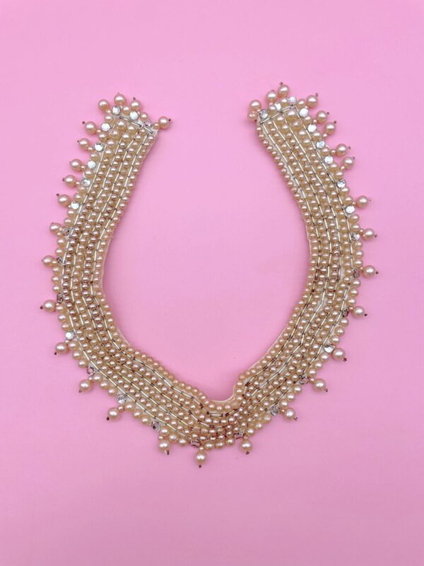 *AS-IS* 1950S-60S PEARL & RHINESTONE SILK-SATIN COLLAR NECKLACE BEADED ACCENTS MADE IN JAPAN