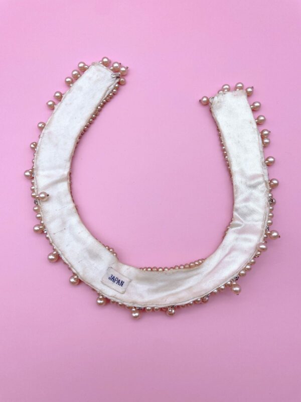 *AS-IS* 1950S-60S PEARL & RHINESTONE SILK-SATIN COLLAR NECKLACE BEADED ACCENTS MADE IN JAPAN