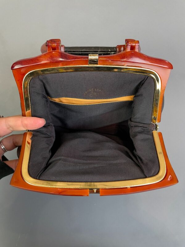 *AS-IS* 1960S MOD LEATHER HANDBAG ACRYLIC TORTOISE HANDLE