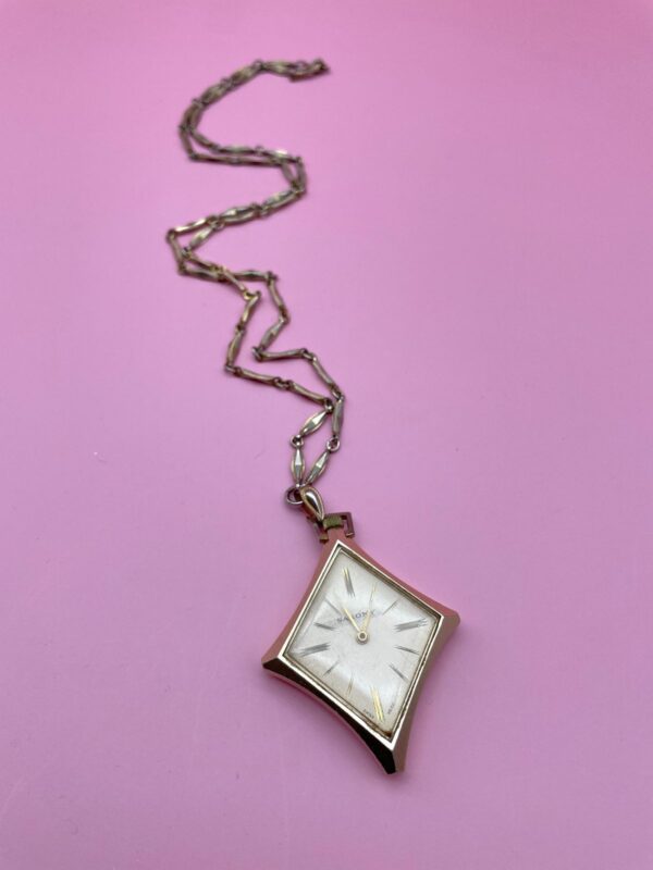 *AS-IS* RETRO 1960S-70S DIAMOND SHAPED POCKET WATCH TIMEPIECE PENDANT NECKLACE FUNKY CHAIN