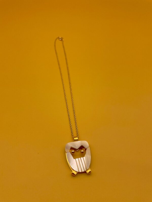 SO CUTE! MOTHER OF PEARL INLAY OWL PENDANT NECKLACE 1980S DEADSTOCK