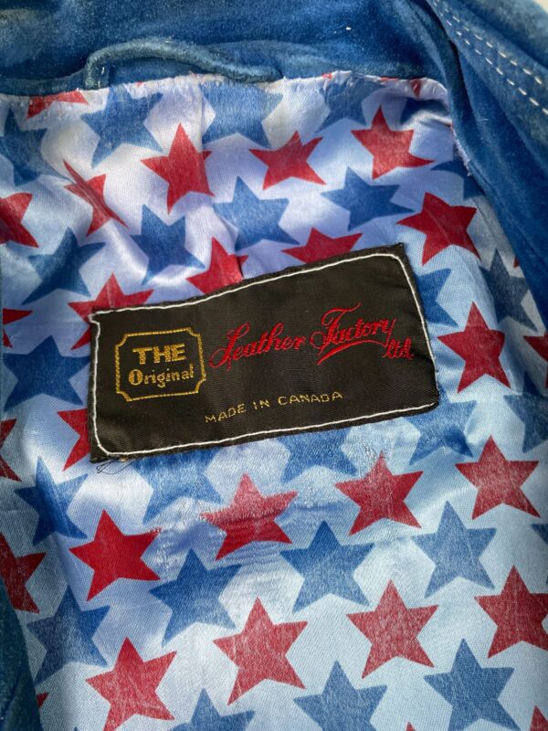 *AS-IS* THE ORIGINAL LEATHER FACTORY BLUE SUEDE JACKETS CONTRAST STITCHING STAR PRINT LINING