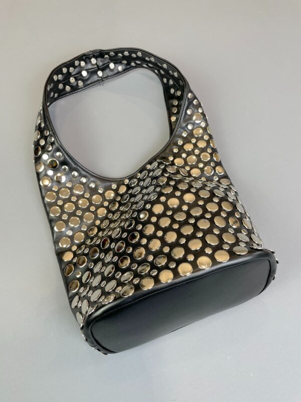 FULLY SILVER STUDDED LEATHER BUCKET BAG HANDBAG