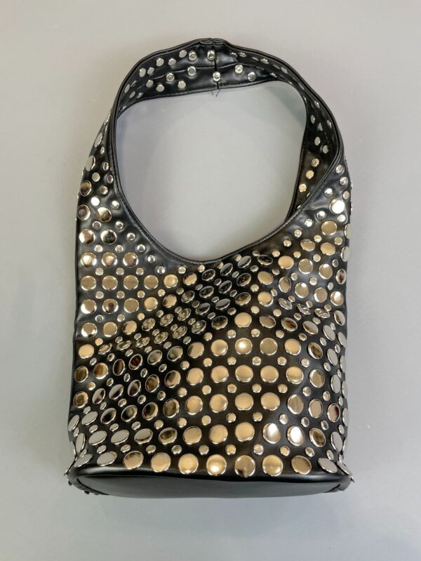 FULLY SILVER STUDDED LEATHER BUCKET BAG HANDBAG