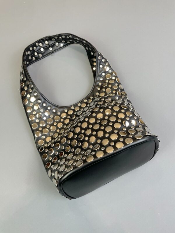 FULLY SILVER STUDDED LEATHER BUCKET BAG HANDBAG