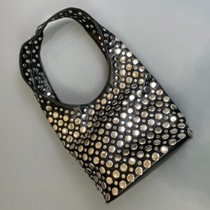 Photo detail:FULLY SILVER STUDDED LEATHER BUCKET BAG HANDBAG