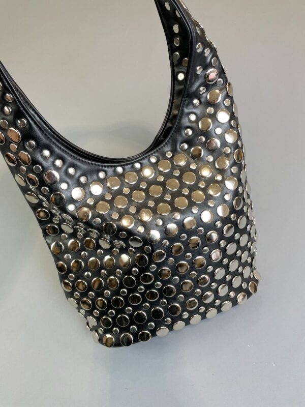 FULLY SILVER STUDDED LEATHER BUCKET BAG HANDBAG