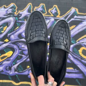 Photo detail:BASKETWEAVE BLACK LEATHER TOE LOAFER *DEADSTOCK