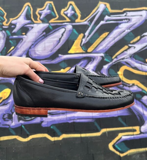 BASKETWEAVE BLACK LEATHER TOE LOAFER *DEADSTOCK