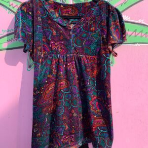 Photo detail:CUTE! GEOMETRIC PRINT VELVET MINI BABYDOLL DRESS