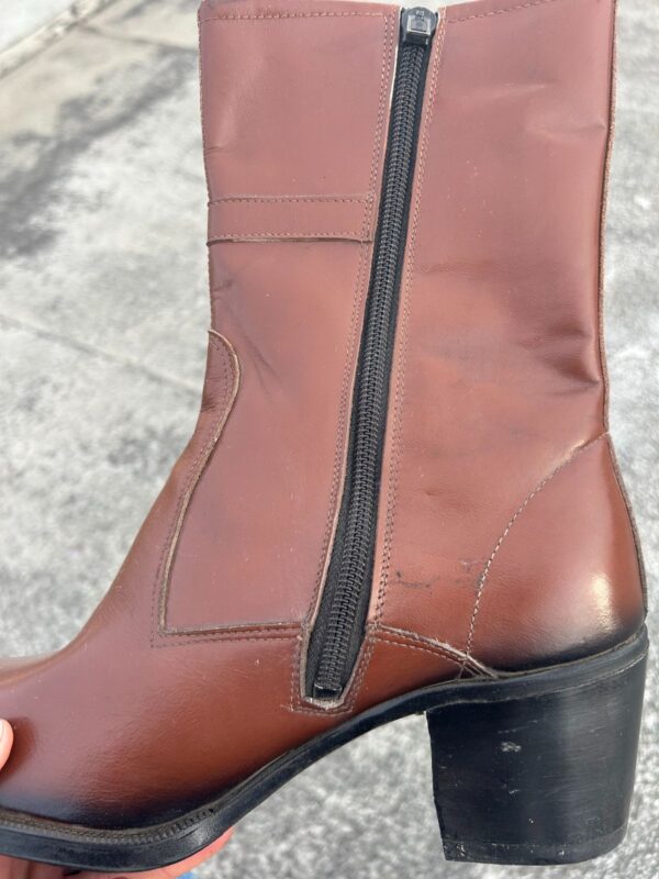 LEATHER ZIP UP HALF CALF GOLD TONE BUCKLE BOOTS