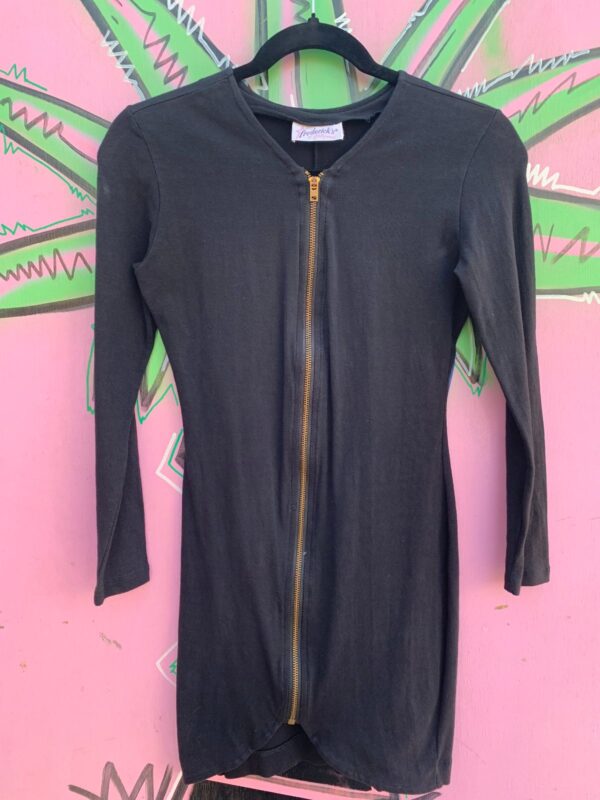 1980S-90S FITTED COTTON LONG SLEEVE DRESS FULL ZIP UP FRONT