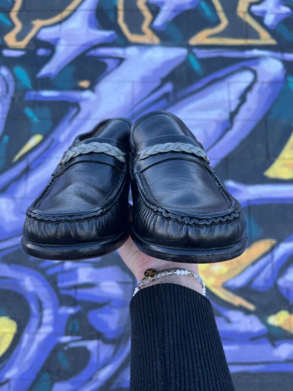 PINCH PLEAT TOE GREY BRAIDED LEATHER CONTRAST STRAP LOAFER SHOE *DEADSTOCK