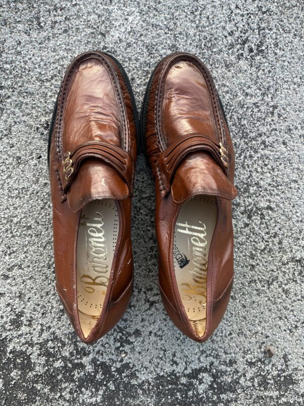 *AS IS* TRIPLE STRAP GOLD MINI BUCKLE TABACCO LEATHER LOAFER SHOE