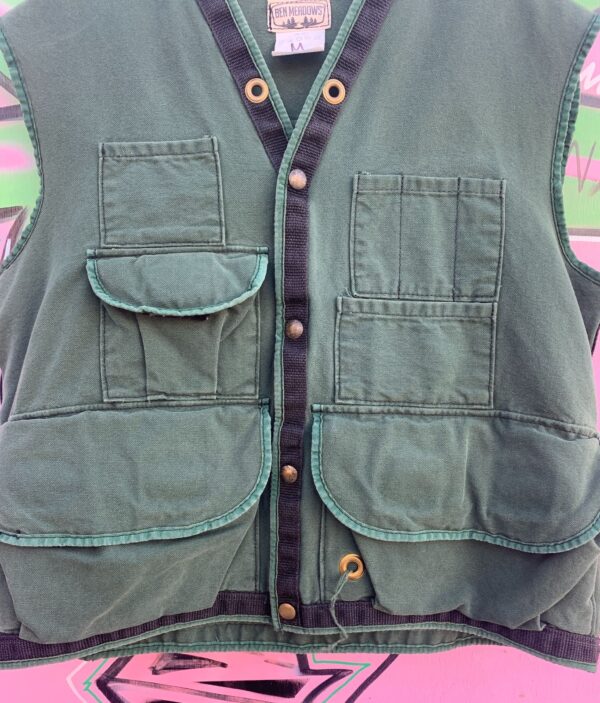 COOL! 100% COTTON HEAVY CANVAS MULTI-POCKET UTILITY VEST SNAP BUTTONS - LUMBER LAWN & LIGHTING