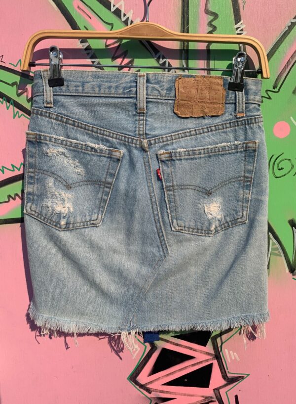 CUTE! SUPER LIGHT WASH DISTRESSED REWORKED DENIM MINI SKIRT