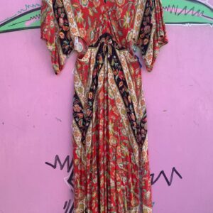 Photo detail:VINTAGE STYLE PRINT BOHEMIAN MAXI DRESS SIDE CUT-OUTS FLUTTER SLEEVES