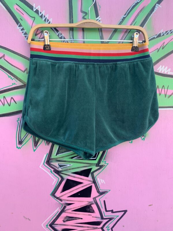 CUTE RETRO STYLE VELVET SHORTS RAINBOW STRIPED WAISTBAND