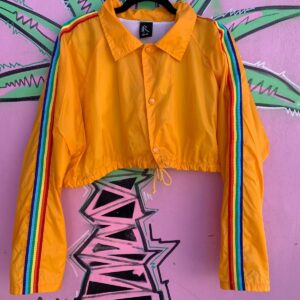 Photo detail:ADORABLE! *LOCAL DESIGNER* SUPER CROPPED RAINBOW STRIPED WINDBREAKER JACKET