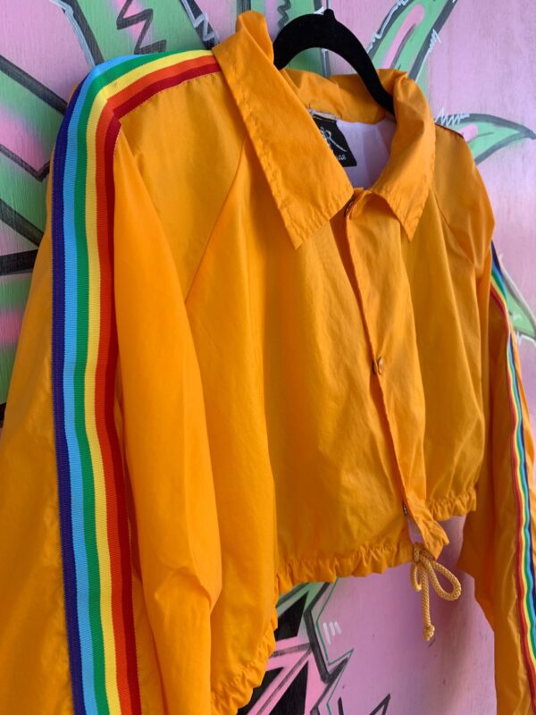 ADORABLE! *LOCAL DESIGNER* SUPER CROPPED RAINBOW STRIPED WINDBREAKER JACKET