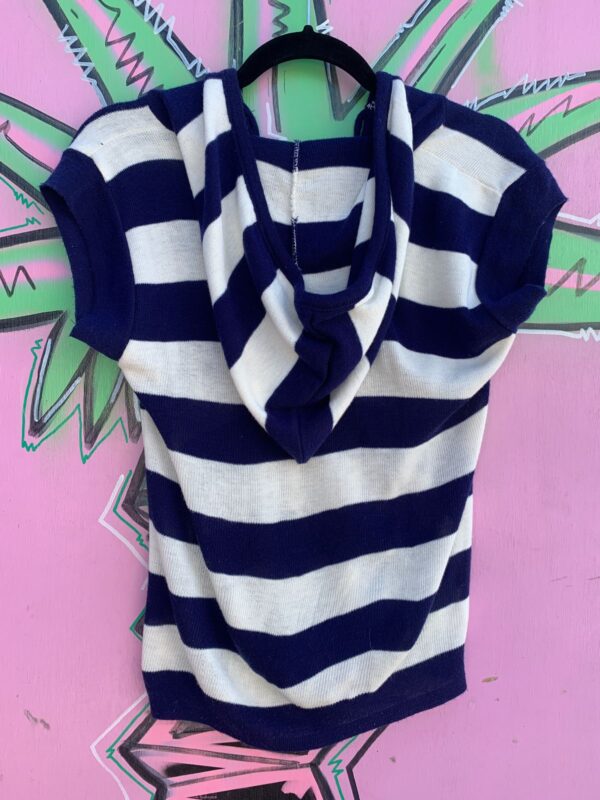 *AS-IS* 1960S-70S STRIPED HOODED SLEEVELESS KNIT SWEATER TOP