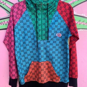 Photo detail:SPORTY COLORBLOCK FAUX GUCCI PRINT HOODED PULLOVER SHIRT