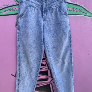 Photo detail:TOTALLY 80S ACID WASH TAPERED BAGGY JEANS LEATHER DETAIL