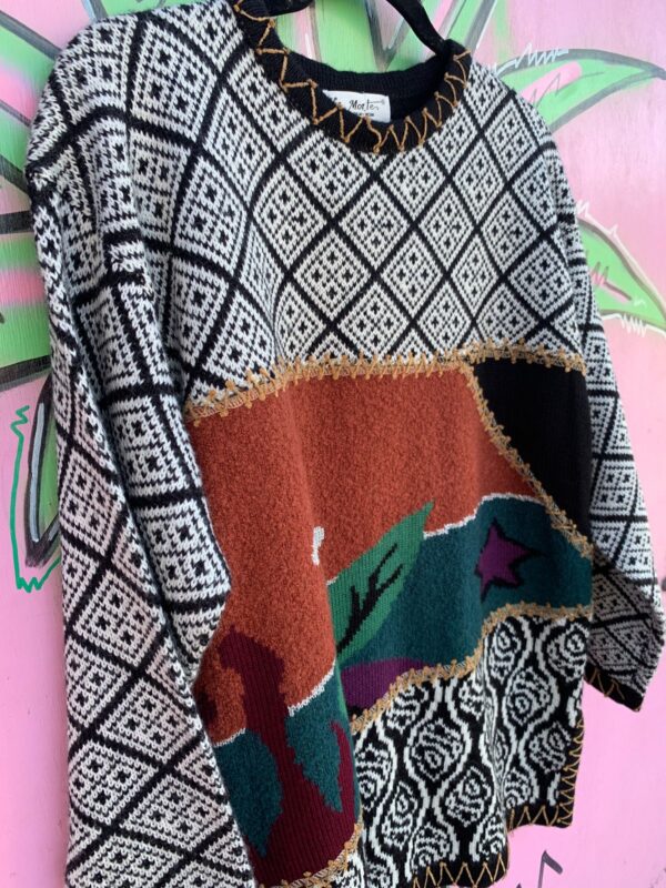 FUNKY! 1990S SOUTHWESTERN DESIGN PATCHWORK KNIT SWEATER