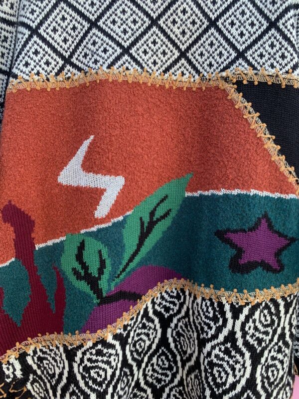 FUNKY! 1990S SOUTHWESTERN DESIGN PATCHWORK KNIT SWEATER