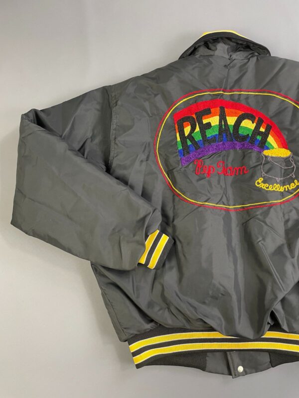 REACH FOR EXCELLENCE RAINBOW CHAIN STITCH SATIN BUTTON UP JACKET