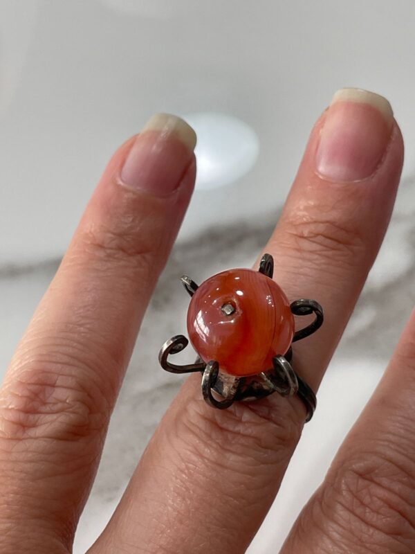 UNIQUE! CARNELIAN MOD BAUBLE STATEMENT RING 925 STERLING SILVER