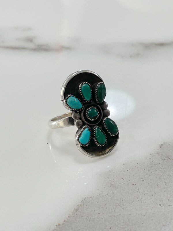 SWEET! BLUE & GREEN TURQUOISE SET 925 STERLING SILVER RING