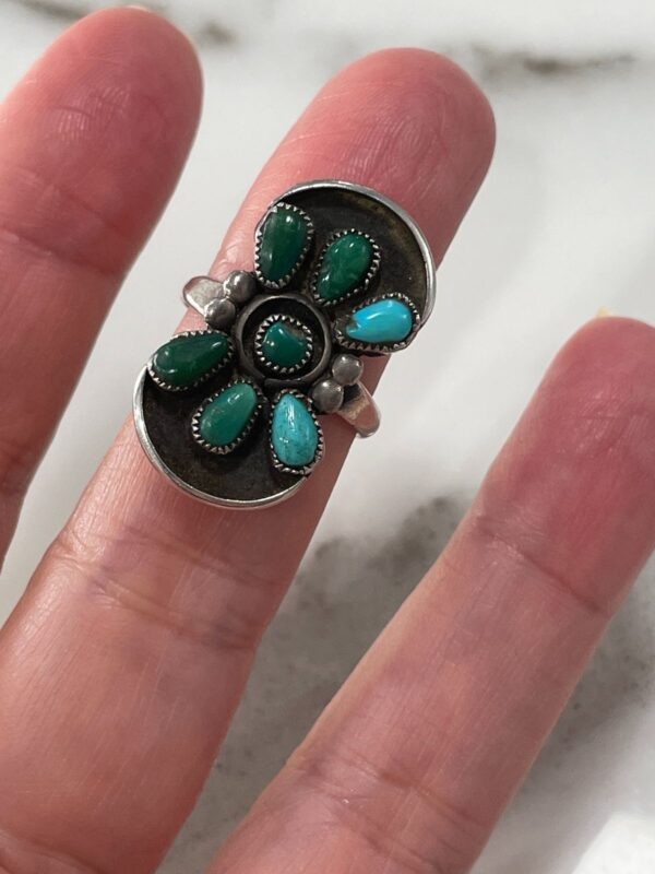 SWEET! BLUE & GREEN TURQUOISE SET 925 STERLING SILVER RING