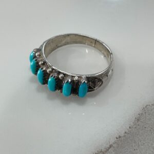 Photo detail:TURQUOISE & 925 STERLING SILVER MULTI STONE BAND RING STAMPED STAR DESIGN