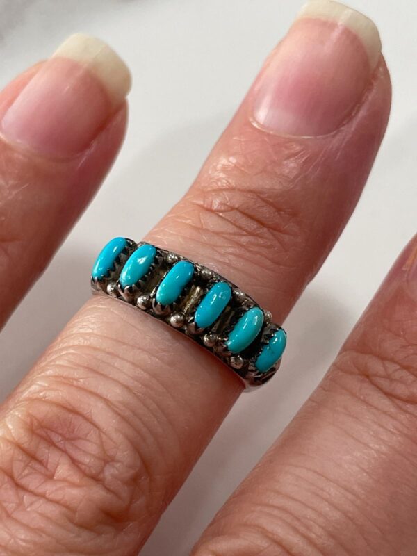 TURQUOISE & 925 STERLING SILVER MULTI STONE BAND RING STAMPED STAR DESIGN