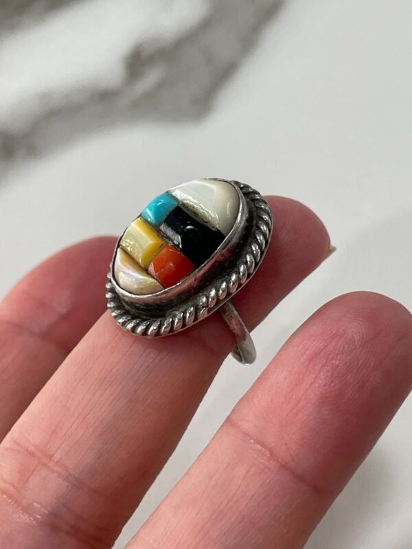 MULTI STONE INLAY 925 STERLING SILVER RING