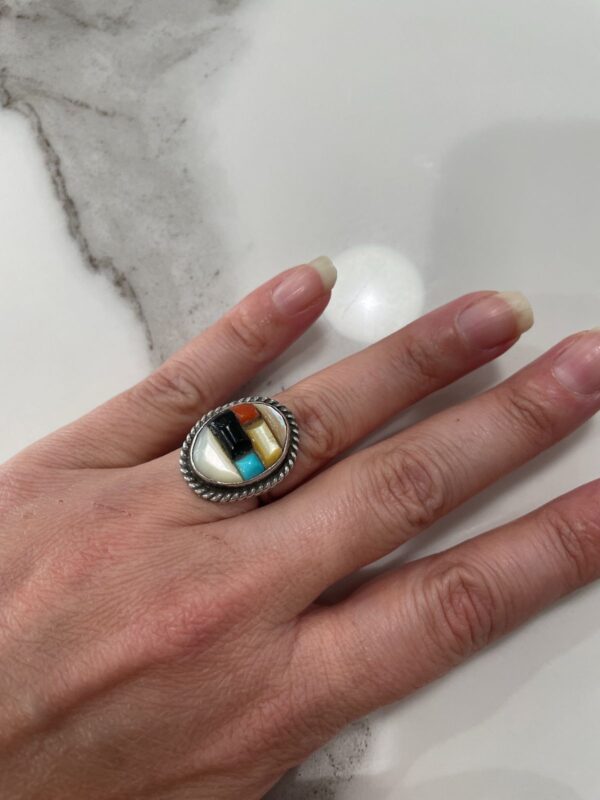 MULTI STONE INLAY 925 STERLING SILVER RING