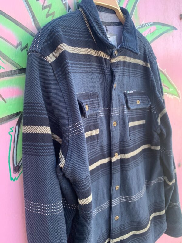 NICE! STRIPED HEAVY TEXTILE TWILL WEAVE LONG SLEEVE BUTTON DOWN SHIRT