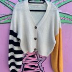 SO CUTE! CROPPED COLOR BLOCK KNIT CARDIGAN SWEATER