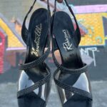 *AS-IS* KILLER! 1960S RHINESTONE EMBELLISHED LEATHER SLINGBACK PUMPS CLEAR PVC