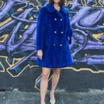 INSANE!!! 1960S FUZZY GROVER BLUE PEACOAT SATIN QUILTED LINING, GOLD CREST BUTTONS