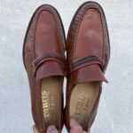 PINCH STITCH BROWN LEATHER BLACK STRIP BAND LOAFERS
