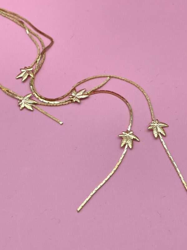 WEED LEAF SHOULDER DUSTER CHAIN EARRINGS- DEADSTOCK MADE IN KOREA