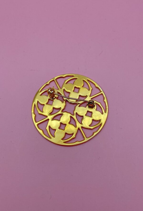 SHINY PLATED GOLD CIRCLE BROOCH - VAN CLEEF STYLE