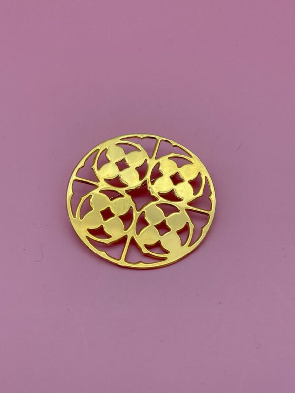 SHINY PLATED GOLD CIRCLE BROOCH - VAN CLEEF STYLE