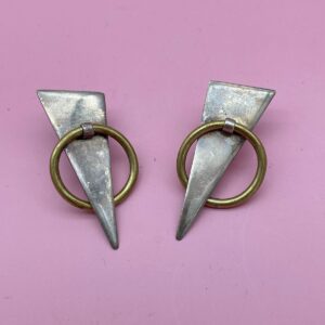 Photo detail:*SIGNED 1980S 925 & BRASS TRIANGLE & HOOP MODERNIST POST EARRINGS *TAXCO