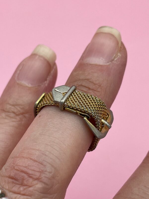 *AS-IS* CUTE LITTLE MESH ADJUSTABLE BELT RING *FADED GOLD