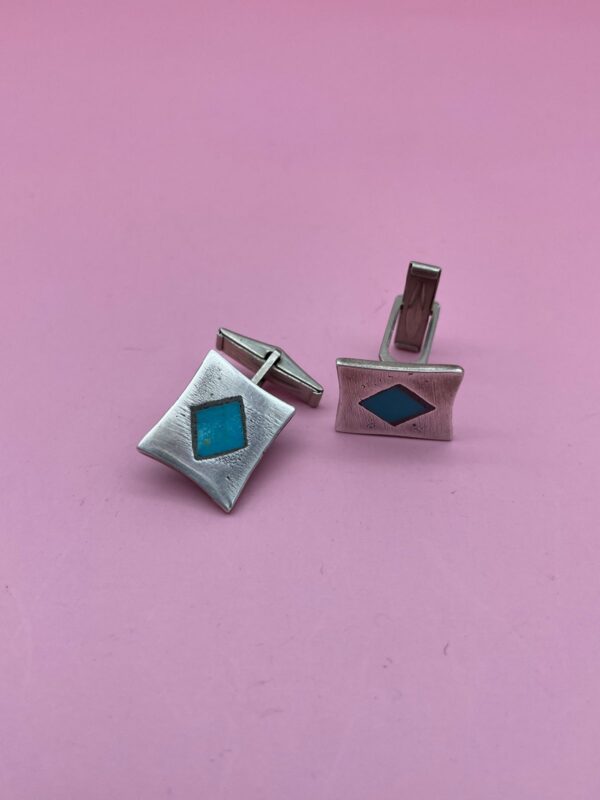 925 STERLING SILVER TURQUOISE DIAMOND SHAPED INLAY CUFFLINKS