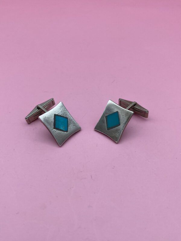 925 STERLING SILVER TURQUOISE DIAMOND SHAPED INLAY CUFFLINKS